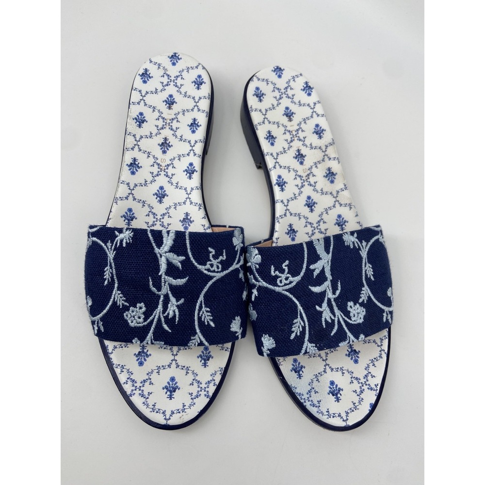 Hill House Sandals Shoes Womens 9 Blue Floral The City Slide Flat Italy‎ Preppy